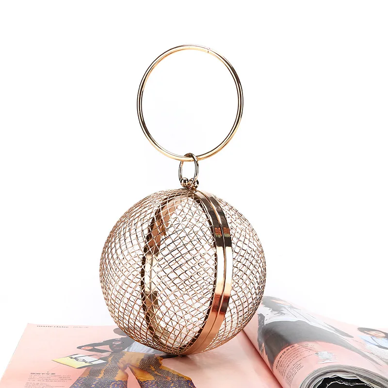 Gold Metal Clutch Bag 2022 Luxury Handbags Women Bags Designer Round Mini Hollow Purse Ladies Hand Bag Prom Chain Crossbody Bags
