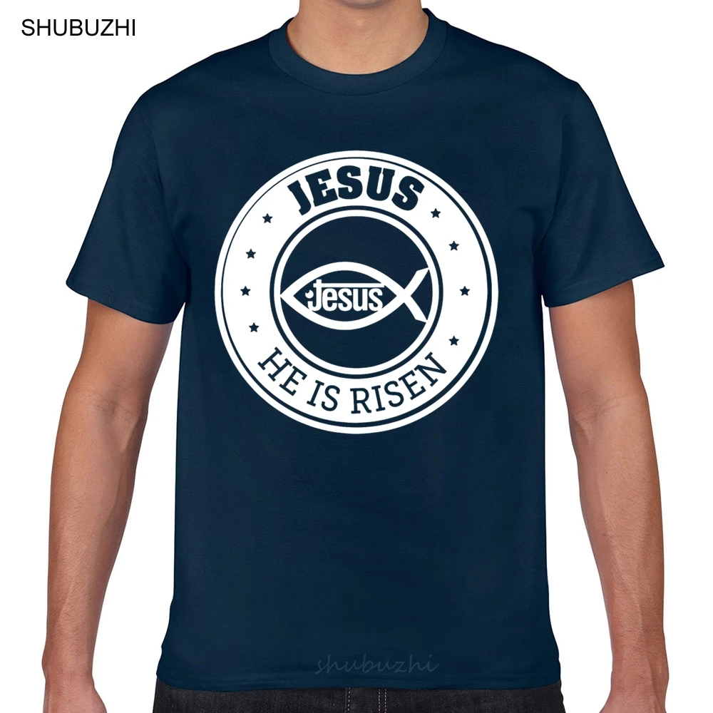 

Tops T Shirt Men jesus he is risen Funny White Custom Male Tshirt male brand teeshirt men summer cotton t shirt
