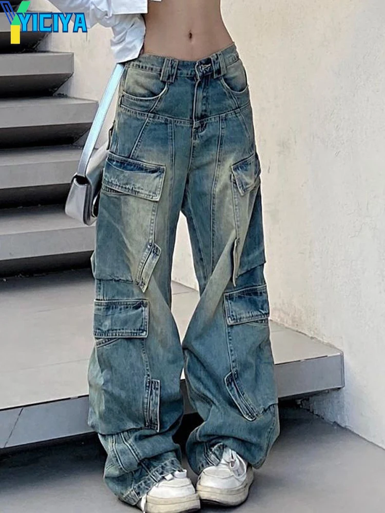 

YICIYA y2k style jeans Women streetwear Full Length baggy pants low waist pants grunge Cargo Pants high street Denim Trousers