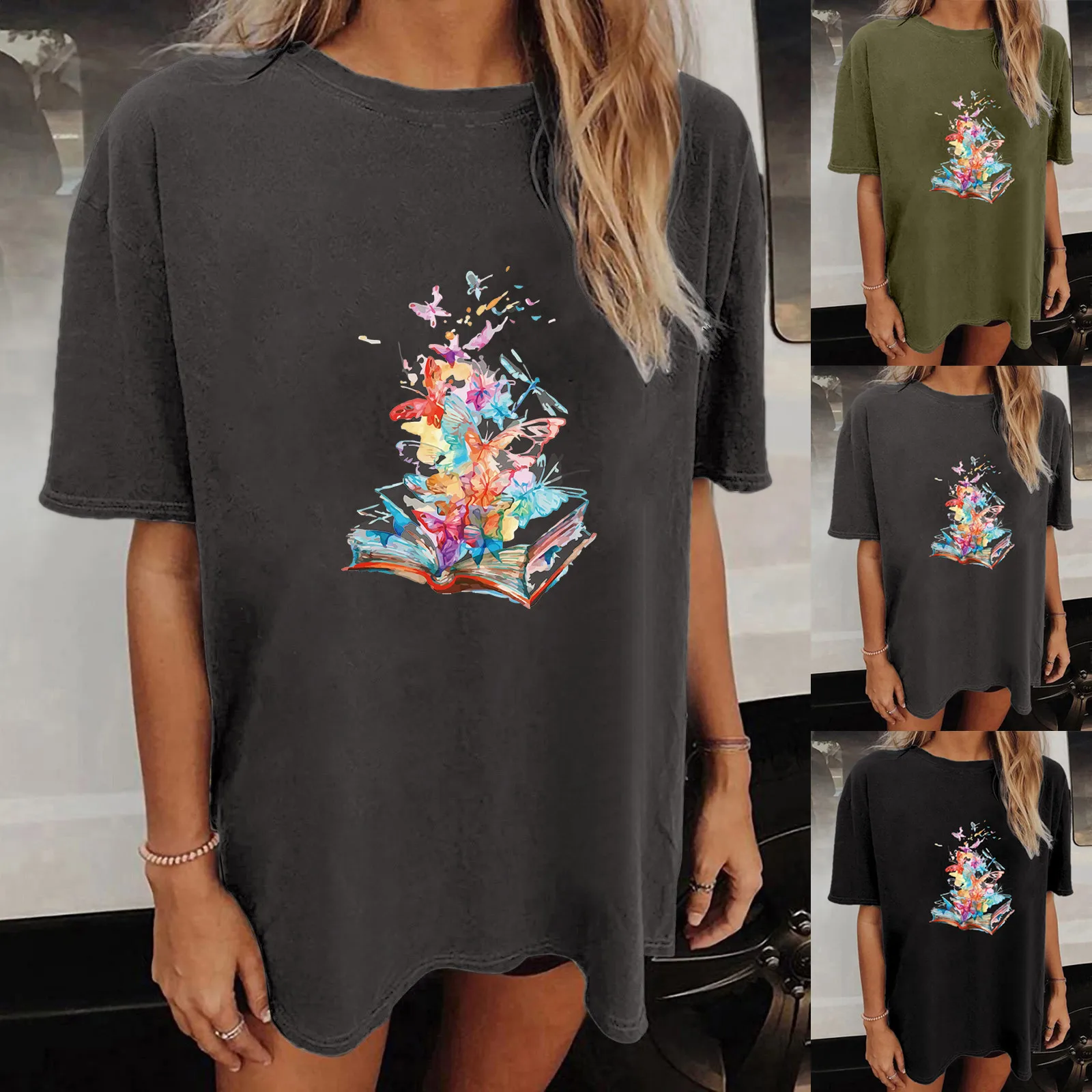 

Women Casual Spring And Summer Fashion Color Butterfly Printing Solid New Day Shirt Long Sleeve Layering T Long Sleeve Tee Shirt