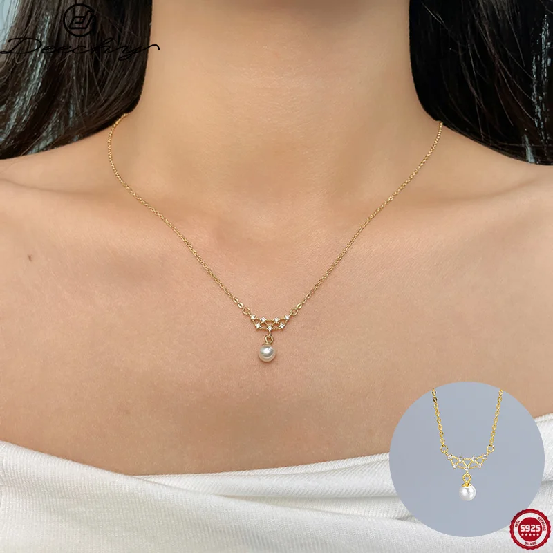 Женская цепочка из серебра 925 пробы с искусственным жемчугом