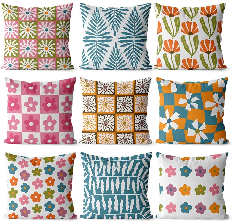 Modern flower geometric square throw pillow/almofadas case 43 53 teen,vintage pink blue green orange cushion cover home decore