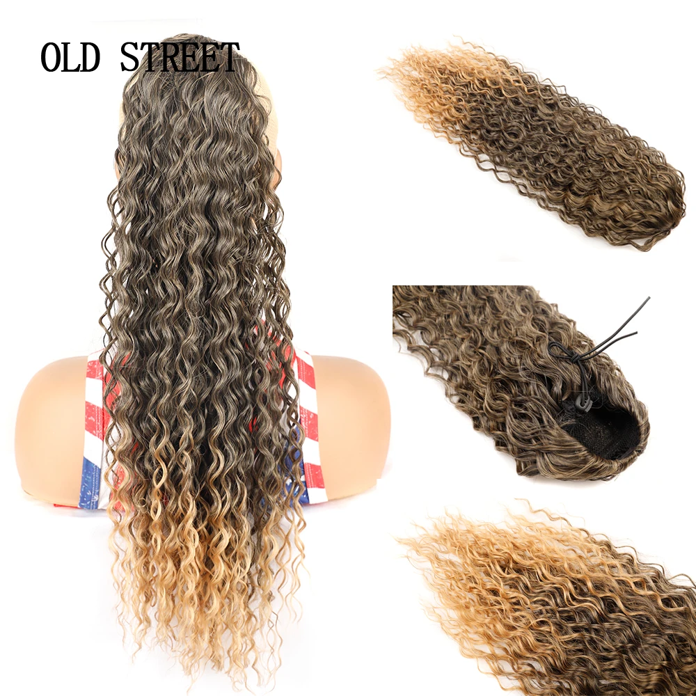 

Synthetic 60cm Long Kinky Curly Ponytail Organic Drawstring Pony Tail Chip-In Water Wave Hair Extension Wrap Around Fake Hair