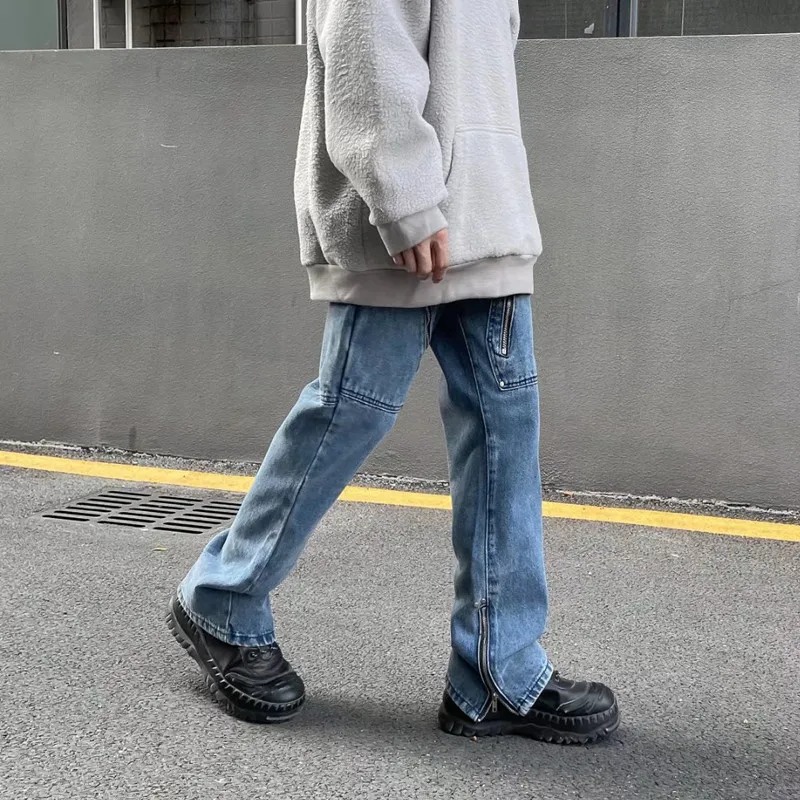 2022 New Arrivals Pocket Ankle Zipper Vintage Men Baggy Jeans Trousers Hip Hop Straight Casual Women Denim Pants Pantaloni Uomo