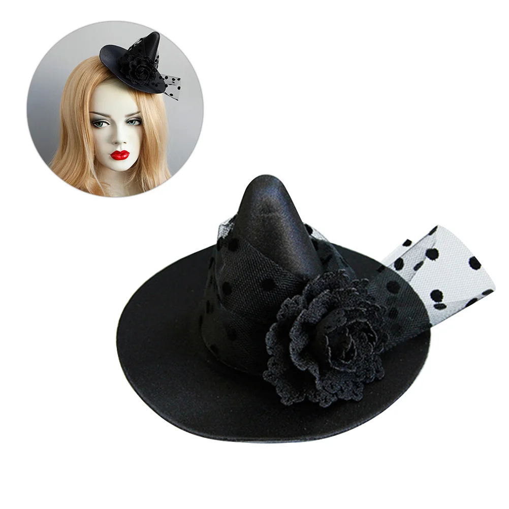 

Hat Witch Hair Halloween Clip Party Black Mini Hats Masquerade Costume Women Cosplay Clips Fascinator Flower Wizard Tiny Mesh