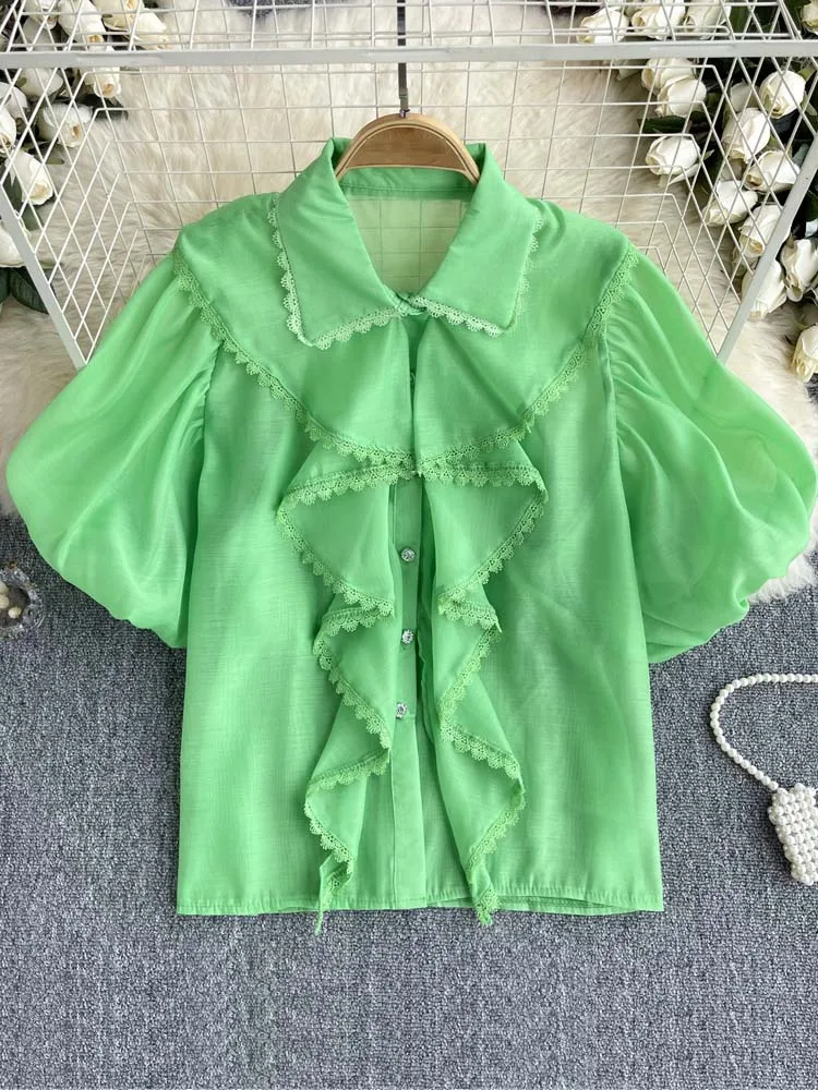 Женская блузка во французском стиле с коротким пышным рукавом летняя рубашка в