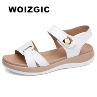 woizgic women female ladies mother genuine leather shoes sandals flats soft hook loop korean bling summer beach size 35 40