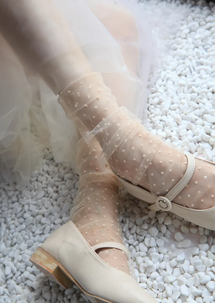 Sexy Dot Lace Socks Women Transparent Mesh Ankle Socks Ultra-Thin Princess Tulle Socks Female Breathable Fairy Socks