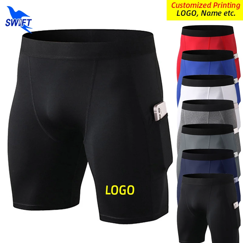 Summer Wicking Running Tights Men Side Pocket Quick Dry Gym Fitness Shorts Workout Elastic Short Pants Sports Leggings Customize