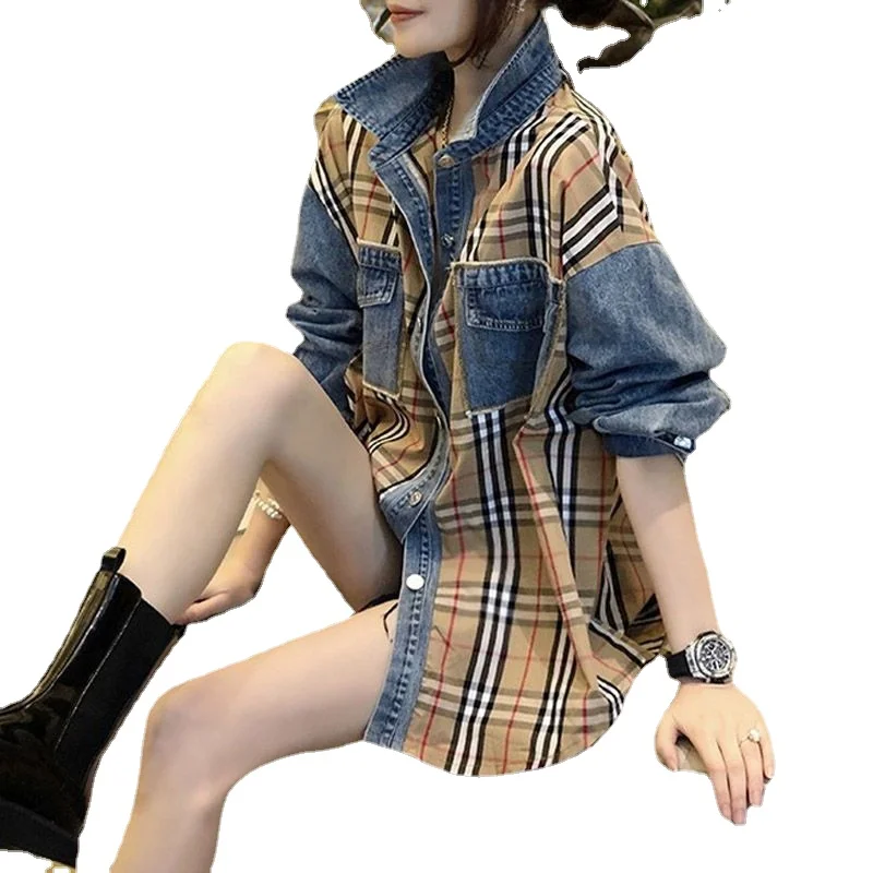 

Джинсовая куртка женская куртка новая женская джинсовая рубашка Lax Корейская версия темпераментная универсальная рубашка с воротником пальто в стиле ретро Vogue Port Wind