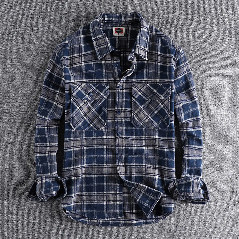 

winter Plaid 2023 thick frosted Autumn and Shirt Men's long sleeve Japanese handsome casual shirt top wear 444