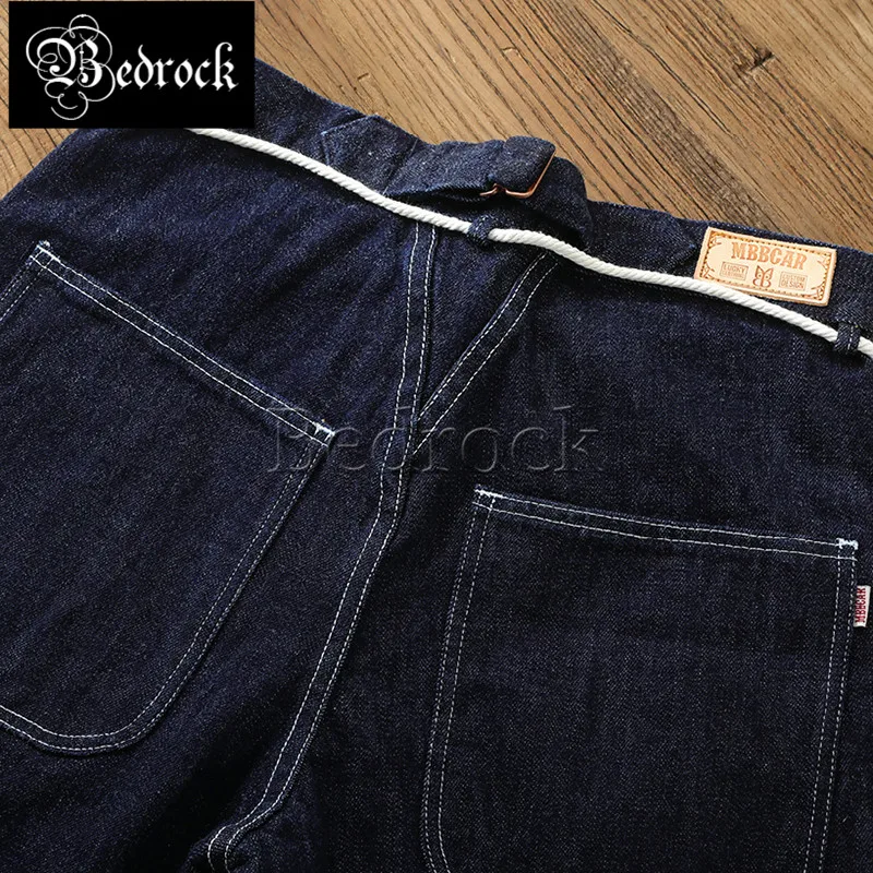MBBCAR 14oz retro embryo cloth selvedge one washed officer desizing wide-leg cattle jeans Amekaji red line denim jeans men 7392