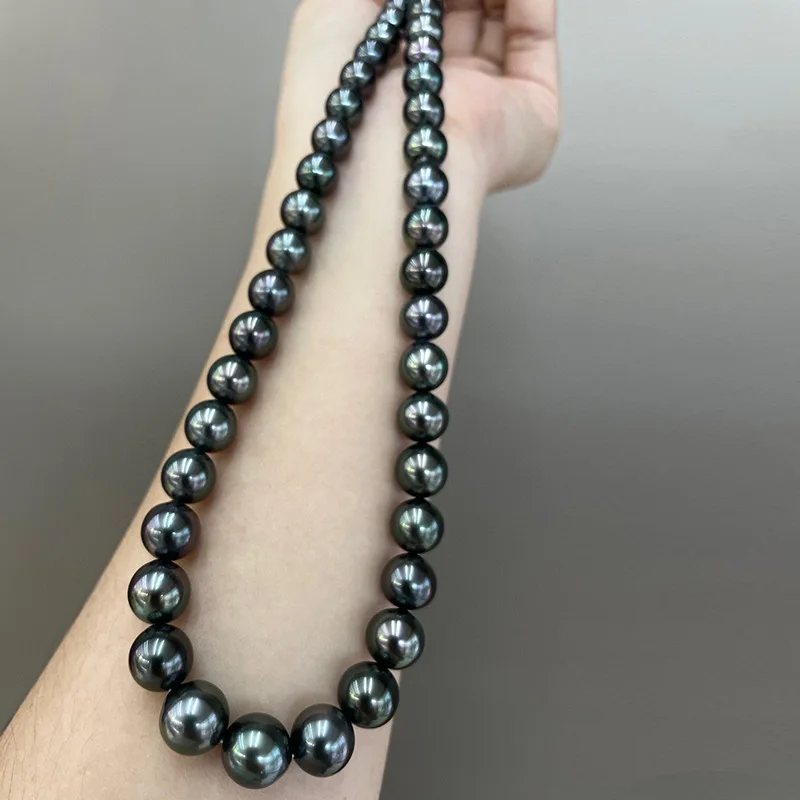 Ожерелье женское из серебра 925 пробы с натуральным черным жемчугом 11-12 мм