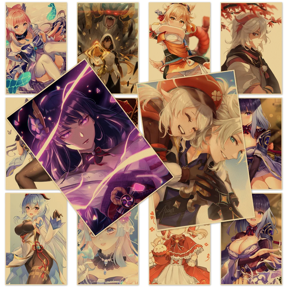 

Game Painting Albedo Poster Wall Art Genshin Impact Prints Kraft Paper Vintage Klee Pictures Home Decoration Murals Kids Room