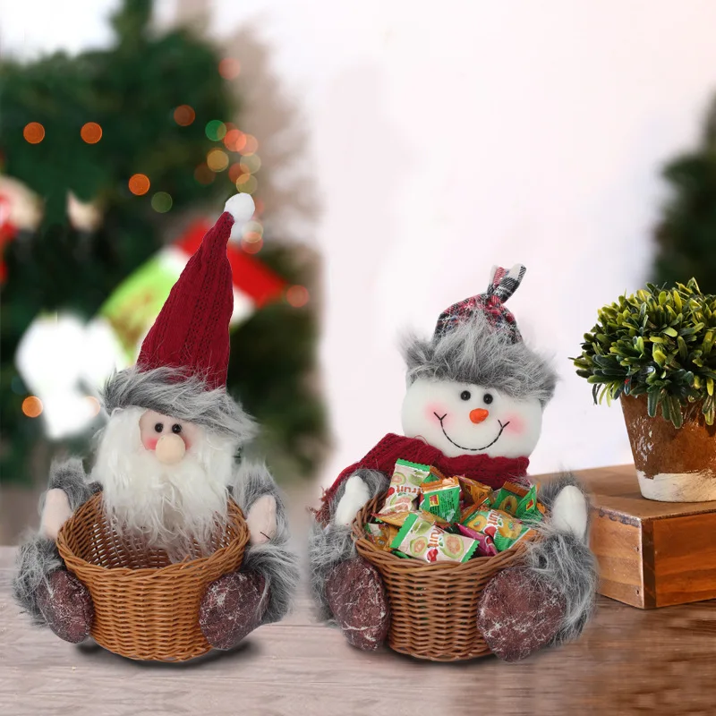 2022 New Product Promotion 20cmx23cm Santa and Snowman Candy Bamboo Basket Holiday Gifts for Children Home Window Decorations | Дом и сад