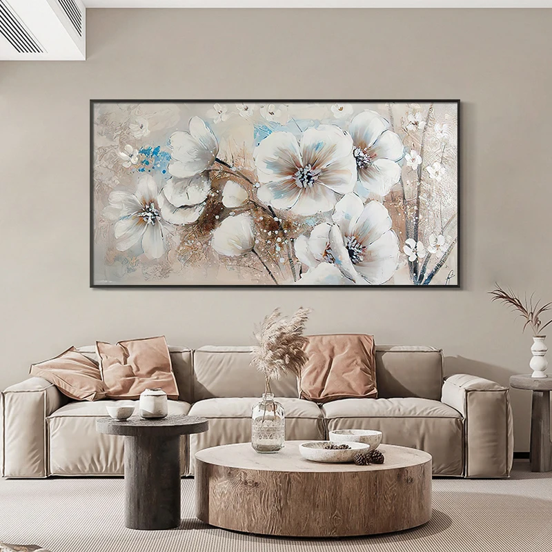 OQ 100% ручная роспись маслом на холсте Современная Абстрактная белая Цветочная