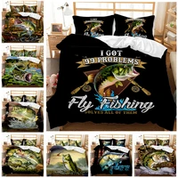 big pike fishing duvet cover set hunting bedding fly fishing comforter coverqueen king full size quilt cover for teens adults