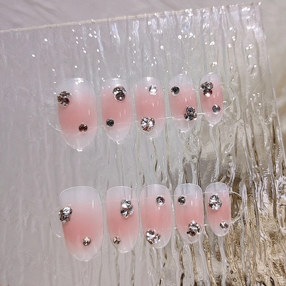 

24 шт. глянцевые полупрозрачные накладные ногти Nagel, блестящие алмазные накладные ногти для женщин и девочек