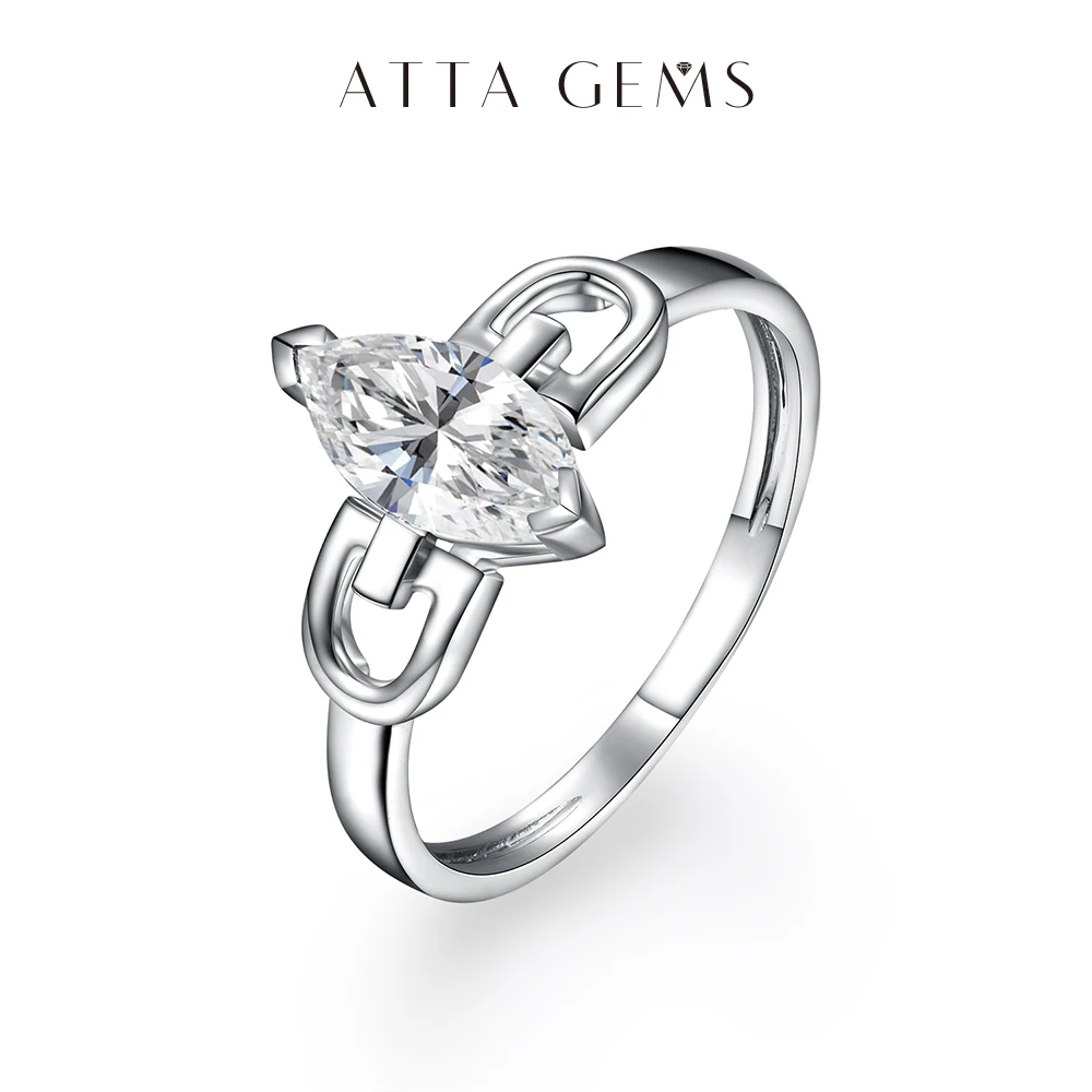 ATTAGEMS Luxurly Marquise Cut 9*4.5mm Moissanite Ring for Women Men Solid 18k 14k 10k White Gold Engegament Rings Fine Jewelry