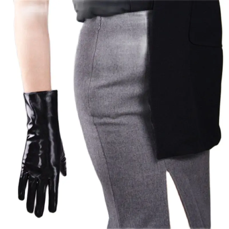 Женские лакированные перчатки 70 см яркие черные длинные из искусственной кожи 2022