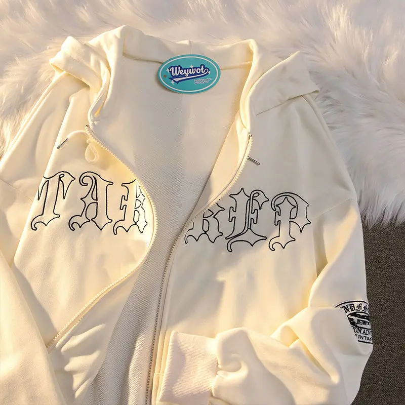 

Harajuku Letter Embroidery Jacket Winter Women Clothing Korean Oversized Sweatshirt Long Sleeve Y2k Zipper Streetwear Hoodie