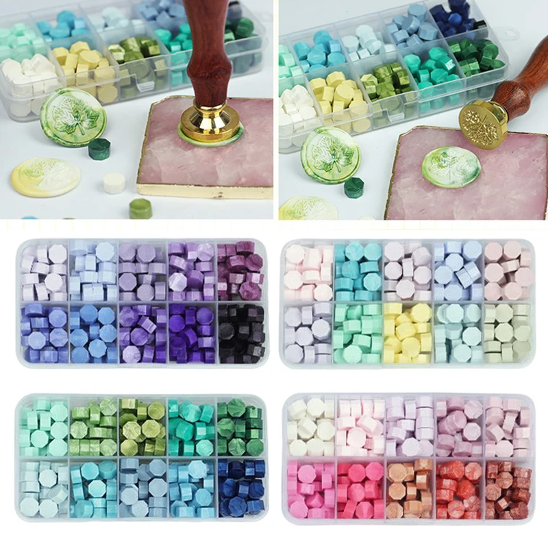 

10/15/25Grid Diy Fire Lacquer Set Lacquer Wax Octagonal Paint Sealing Wax Particle Plastic Box Diy Invitation Envelope Sealing