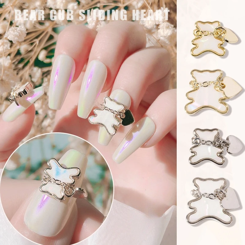 

3PCS Super cute manicure love pendant bear imitation shell color preservation metal chain nail drill decoration