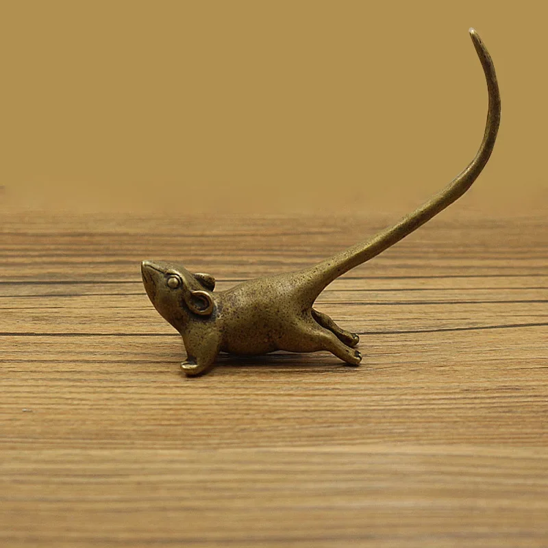 Креативная ретро латунная мышь с длинным хвостом металлическая фигурка сувенир