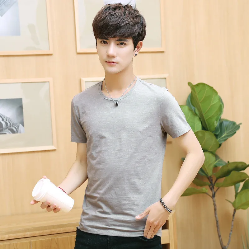 

B1469-Short-sleeved t-shirt men's 2018 summer new white cotton round neck Slim print trend half sleeve
