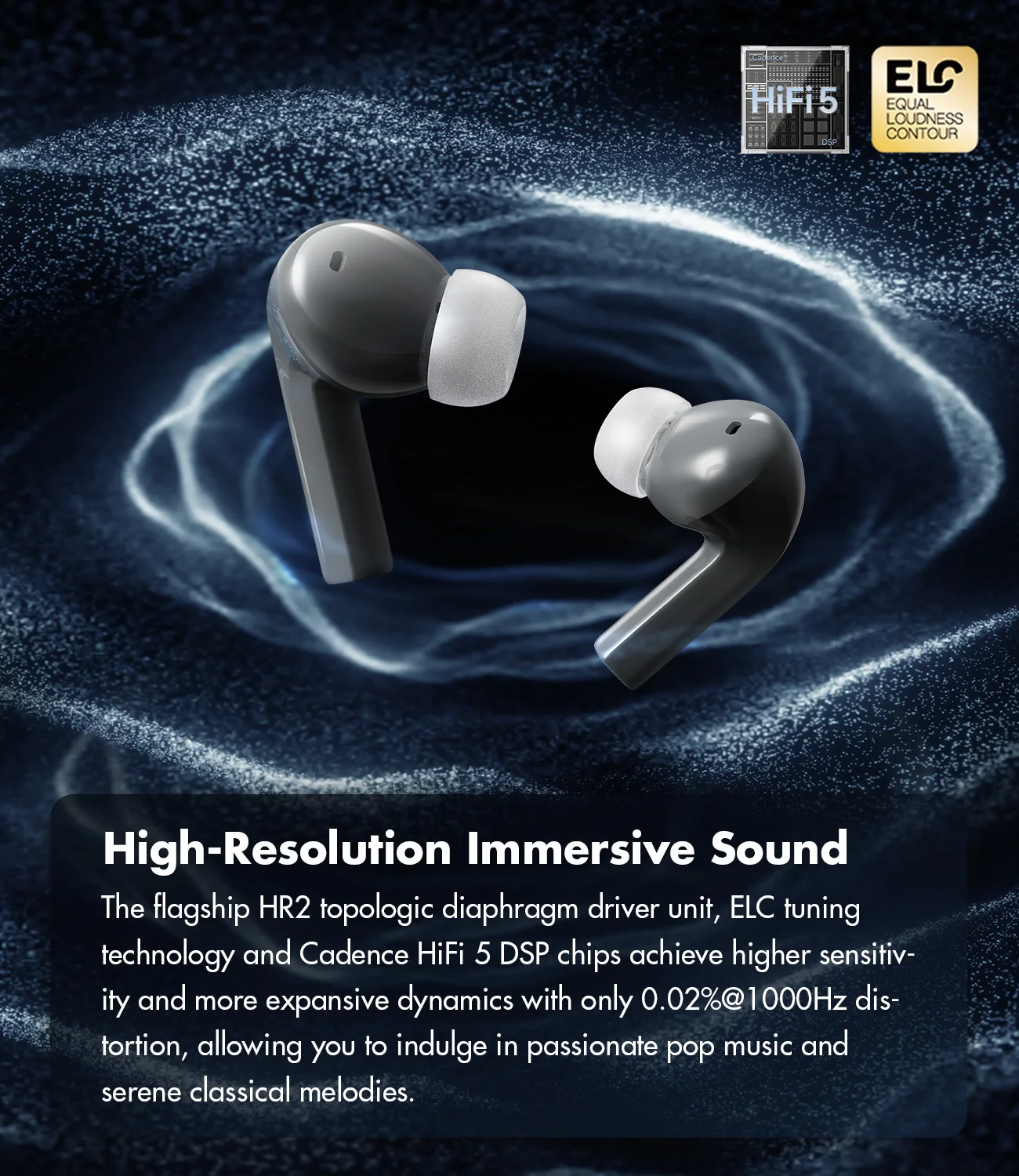 Фото Беспроводные наушники ROSESELSA EARFREE i5 True Wireless, водонепроницаемые по стандарту IPX5, с гибридным шумоподавлением ANC, HiFi-звуком LDAC. №2