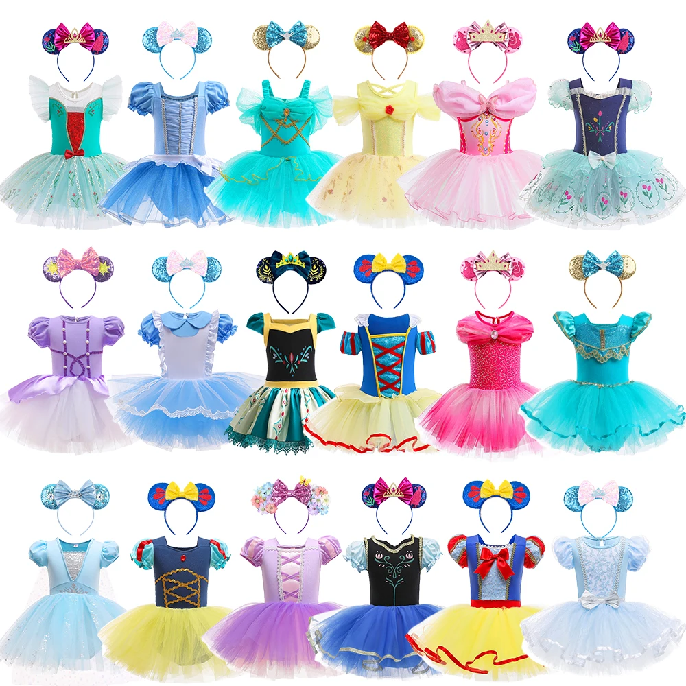 Child  Fancy Fairy Elsa Cinderella Ariel Alice Dress Up Party Toddler Girl Princess Ballet Tutu Dress Cartoon Mouse Ear Headwear