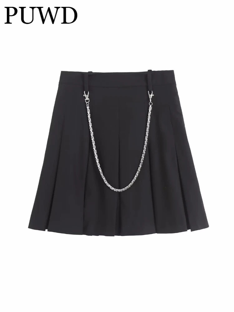 

Модная женская мини-юбка со съемной цепочкой, плиссированная, весна 2023, винтажные женские юбки на молнии сзади