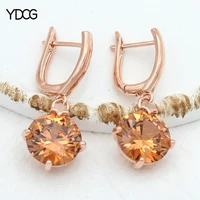 ydcg fashion elegant big round cubic zirconia drop earrings rose gold color eardrop for women girl wedding party jewelry gift