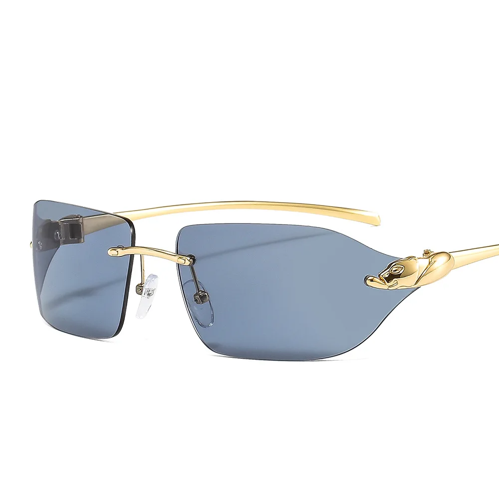 

Quality Cheetah Decoration Frameless Sunglasses For Men Women Retro Rimless Rectangle Leopard Head Metal Sun Glasses UV400