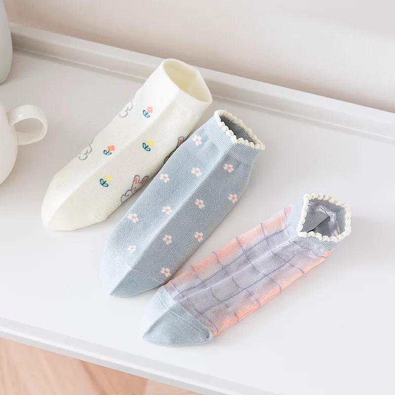 

Носки-следки женские тонкие, хлопковые винтажные, в клетку, с цветочным принтом, счастливые сувениры, весна-лето