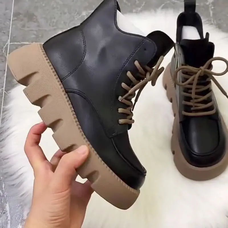 

Новинка 2022, женские зимние теплые ботинки на платформе, Модные ботильоны со средней посадкой, женские ботинки, ботинки на платформе, обувь д...