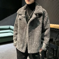 fashion casual windproof pocket loose color lamb with thick lapel men jacket winter european american simple warm mens jacket