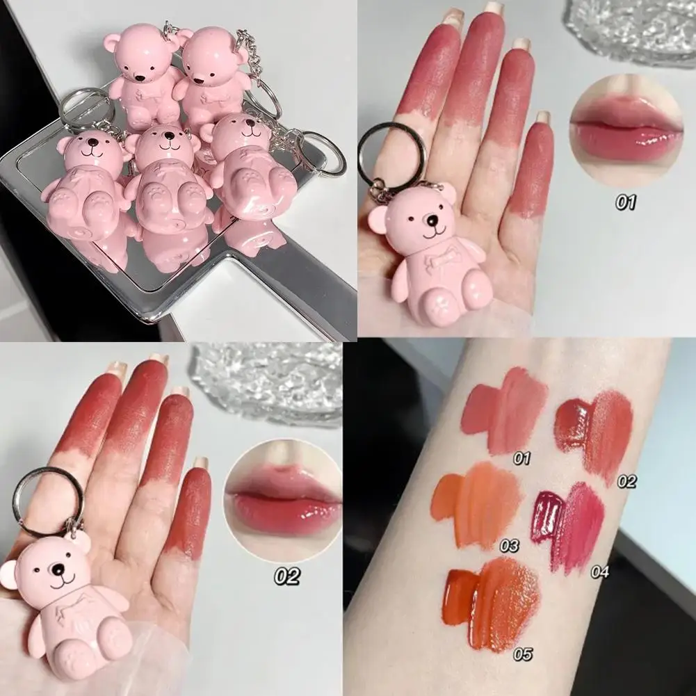 

Bear Keychain Lip Glazes Matte Lip Gloss Cute Bear Lip Glos Mud Lasting Cosmetics Lip Waterproof Lip Matte Portable Velvet T4M9