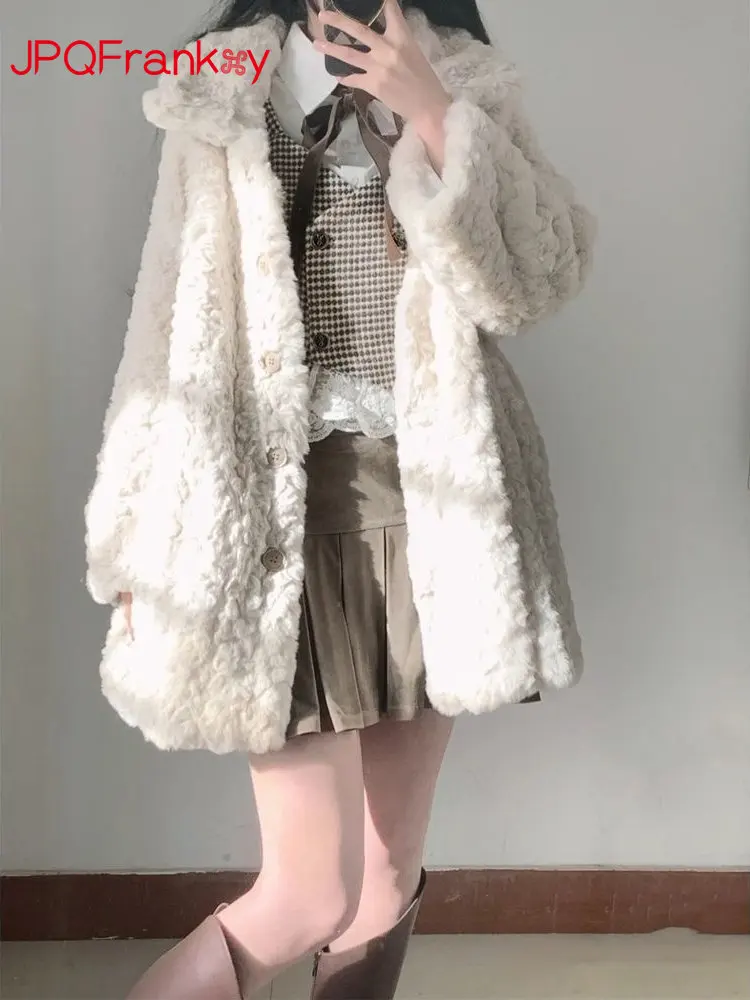 2022 Winter Fashion Rabbit Fur Coat Women Thick Warm and Environmentally Friendly Lamb Plush Temperament Coat Winter Coat Women