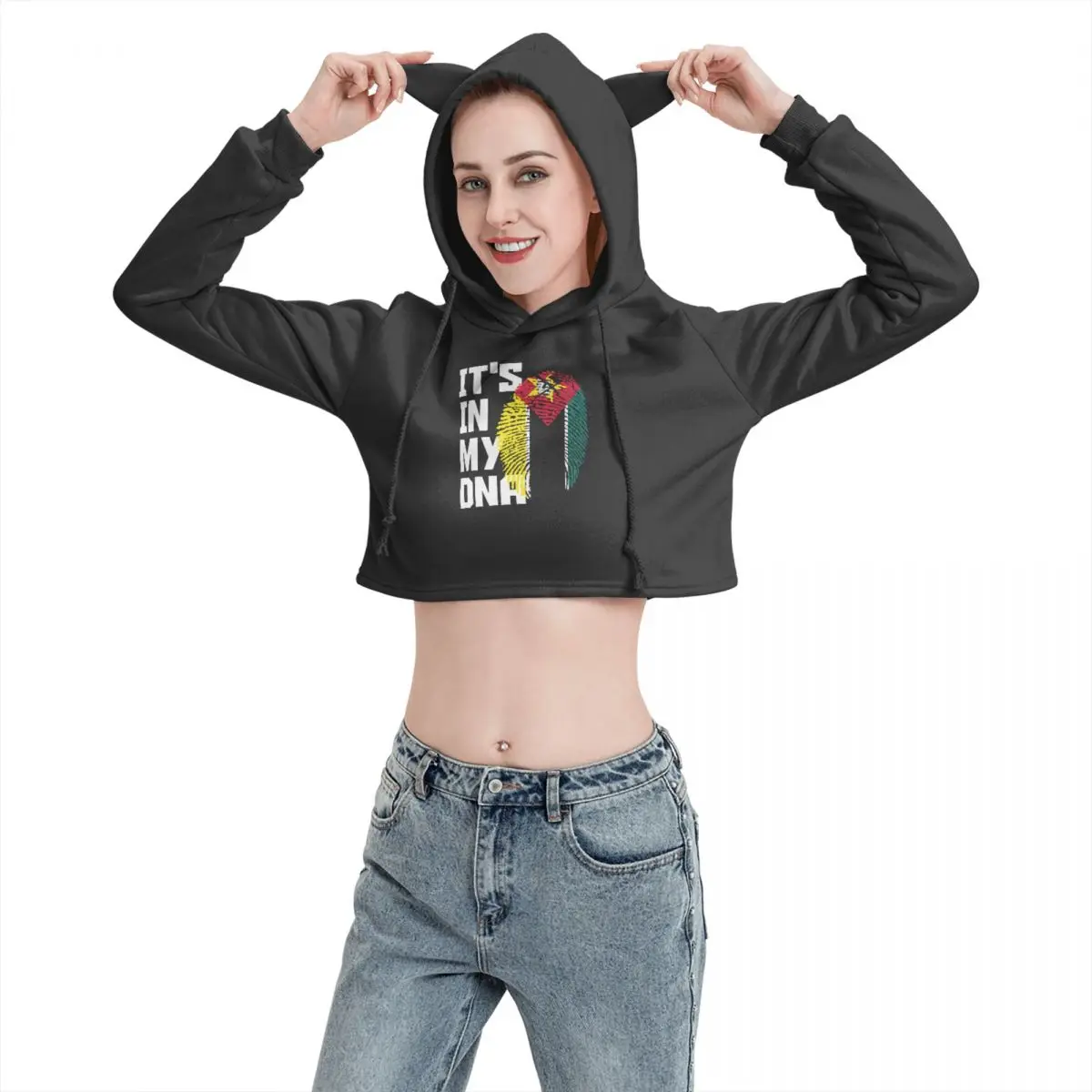 

Женская толстовка с капюшоном It's in my dna, Мозамбикские милые кошачьи уши, дышащая отделка, свитшот, укороченный топ, пуловер, толстовка