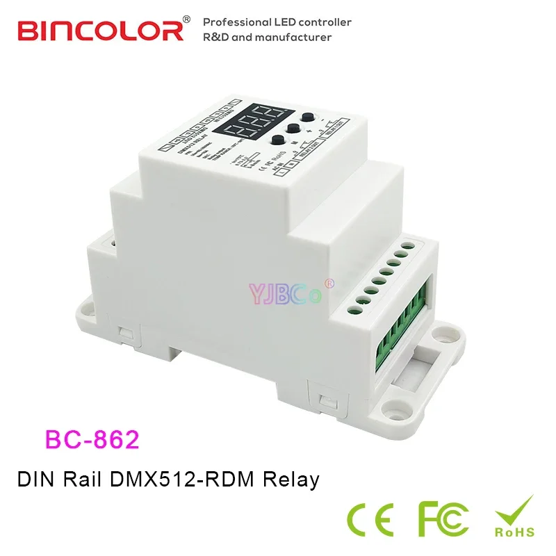 Bincolor DIN Rail DMX512-RDM реле BC-862 AC85-265V Max 250VAC/10A контроллер светодиодной лампы 2-канальный