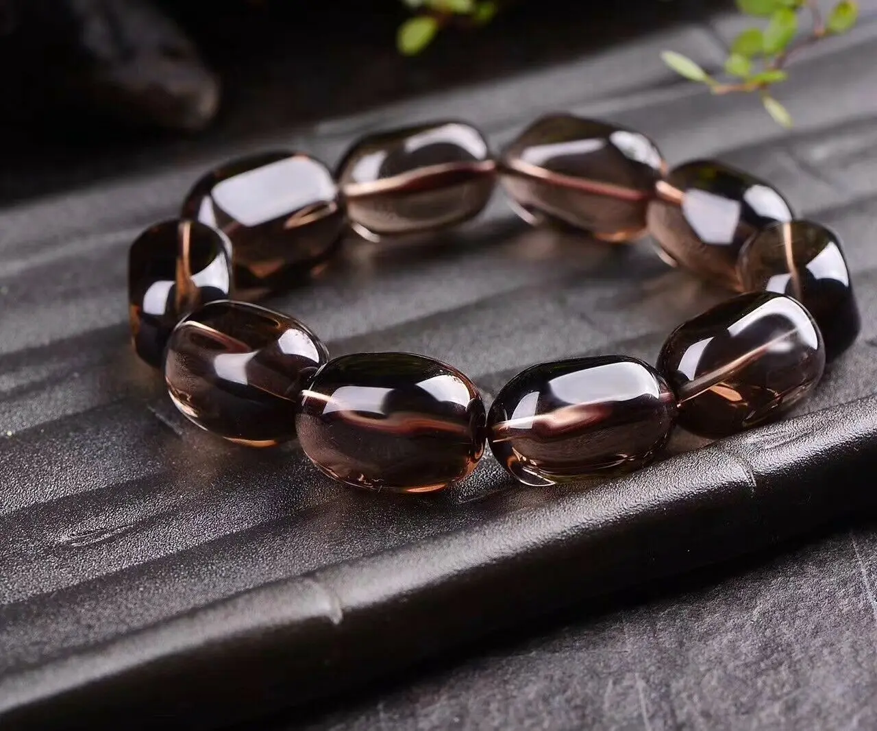 Natural Brown Smoky Quartz Crystal Stretch Bracelet Oval Beads Women Men Big Size 18x13mm Smoky Quartz Rare AAAAAA