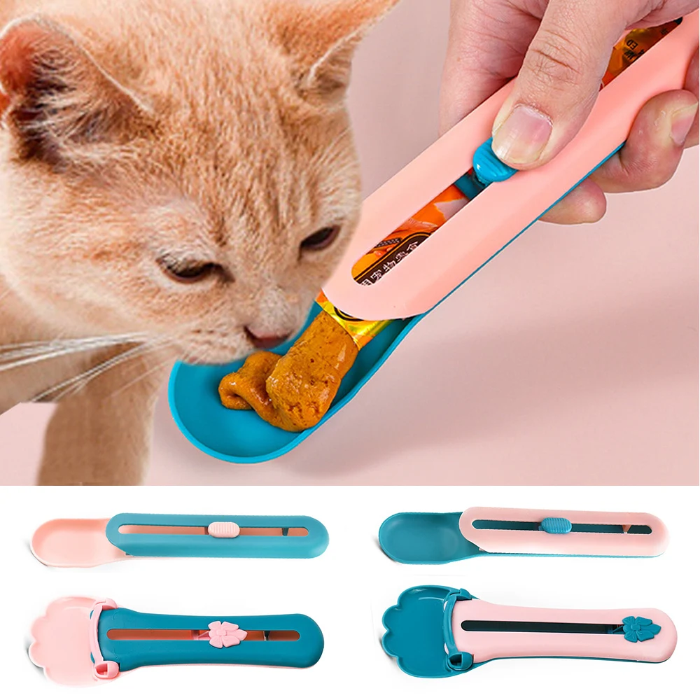 

Cat Snack Squeezer Liquid Food Feeder Button Pushed Design Pet Feeding Scoop Pet Supplies Practical Cat Feeder Production