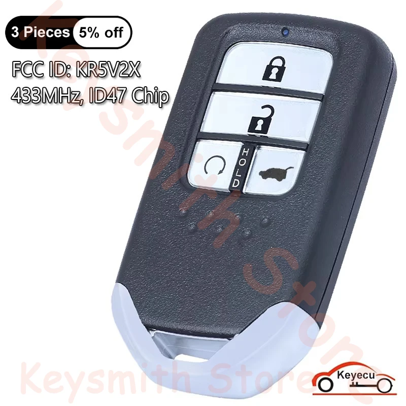 Чип KEYECU с 4 кнопками 433 МГц ID47 для Honda Pilot 2016 2017 2018 2019 2020 2021 Автоматический умный