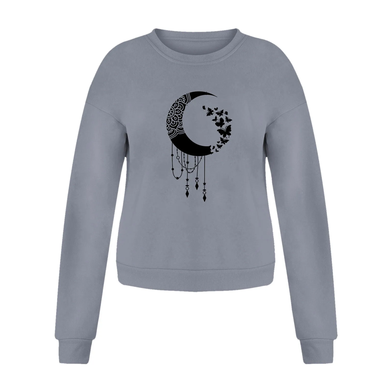 Забавный Женский пуловер в стиле Харадзюку 90-х с принтом Луны однотонный свитшот