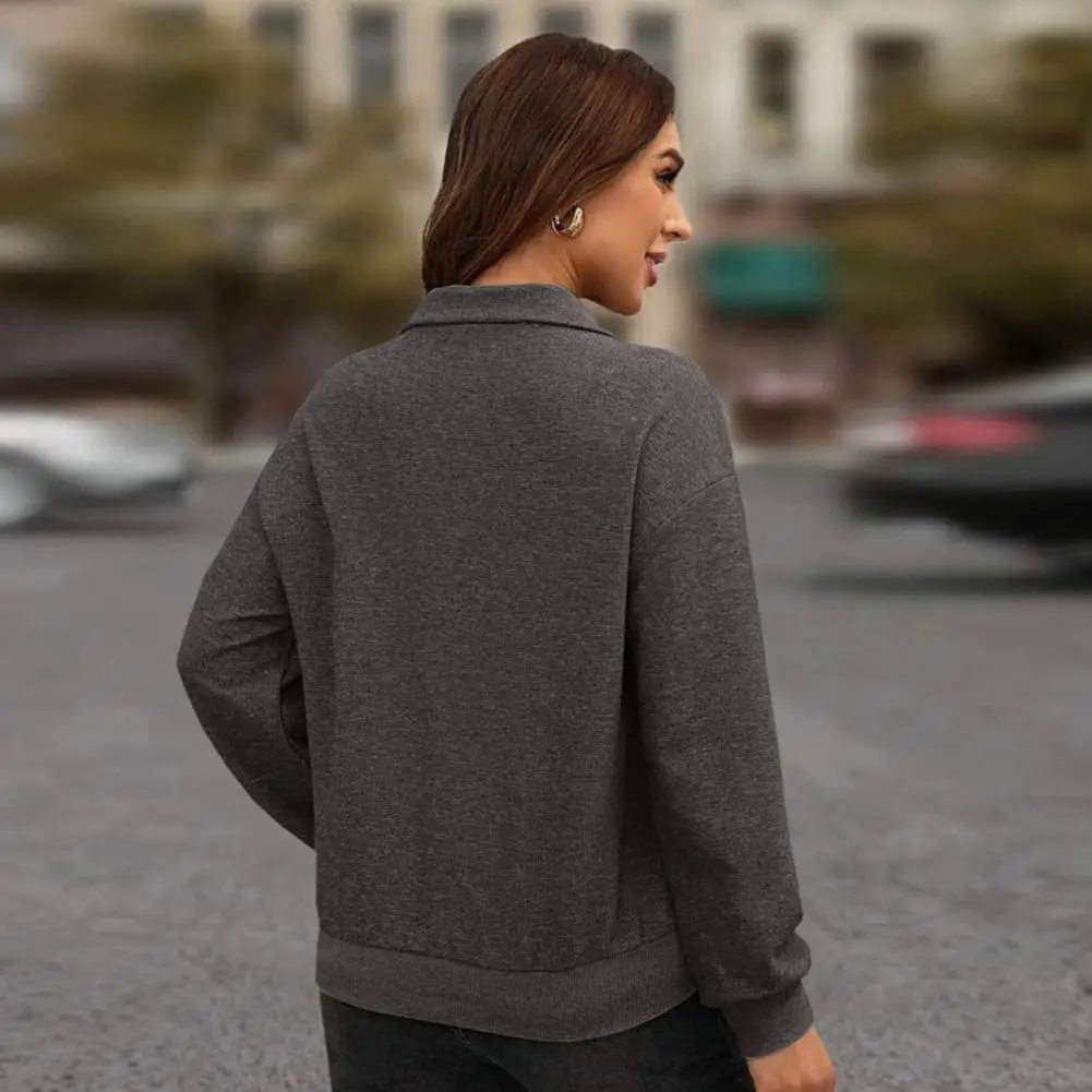 

Formal Sweatshirt Stylish Women's Autumn Winter Loose Fit Pullover Sweatshirt Lapel Zipper Long Sleeve Casual Streetwear Women