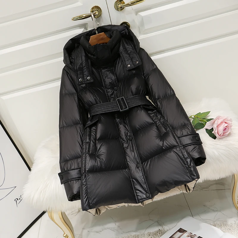 

Women 2022 Winter Fashion Thicken Warm Loose Coats Female White Duck Down Hooded Jackets Ladies Solid Color Down Outwear D113