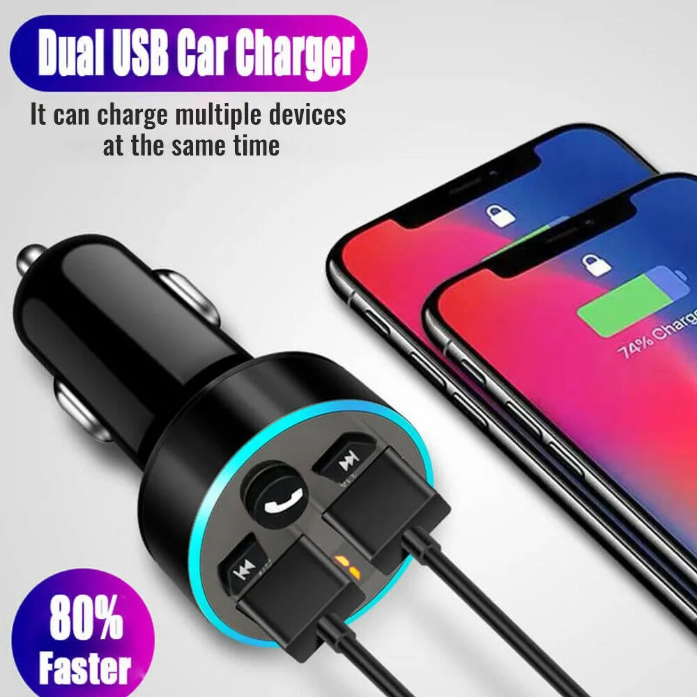 

FM-трансмиттер автомобильный с Bluetooth 5,0, 2 USB-порта