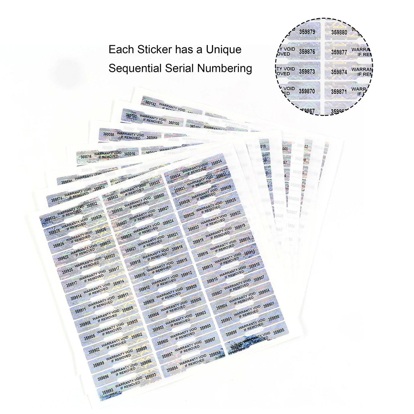 1000pcs Holographic Sealing Stickers，Tamper Proof Void  Security Label，Warranty Serial Number Sticker，Customized Logo,50mmx10mm images - 6