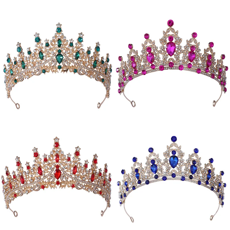 

Wedding Hair Tiara Crystal Bridal Crown Gold Color Diadem Veil Tiaras Wedding Hair Accessories Headpieces Head Jewelry